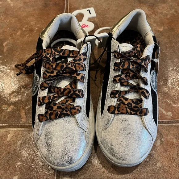 NEW with tag Justice Black and Silver Sneakers with Leopard Laces girls - Picture 6 of 6